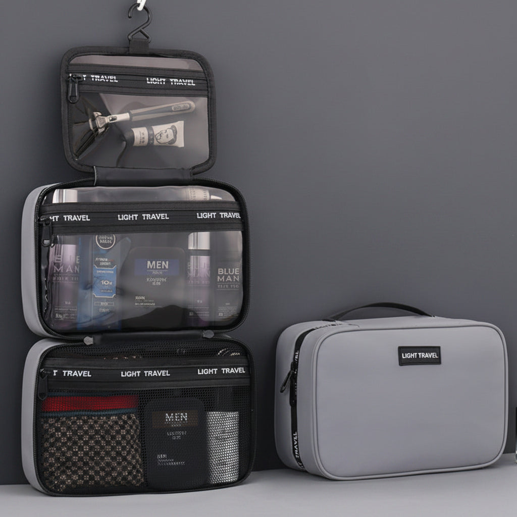 Gray Men’s Business Travel Toiletry Bag Dry Wet Separation Organizer