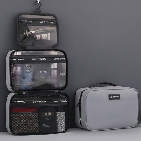 Gray Men’s Business Travel Toiletry Bag Dry Wet Separation Organizer