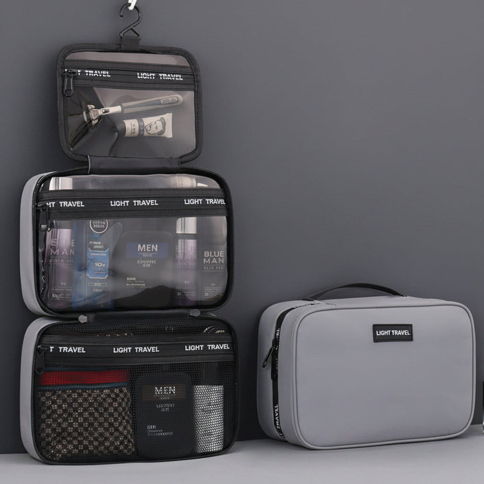 Gray Men’s Business Travel Toiletry Bag Dry Wet Separation Organizer