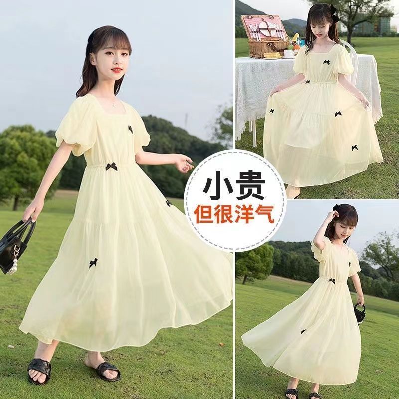Girls Chiffon Bow Princess Dress Western Style Summer Outfit