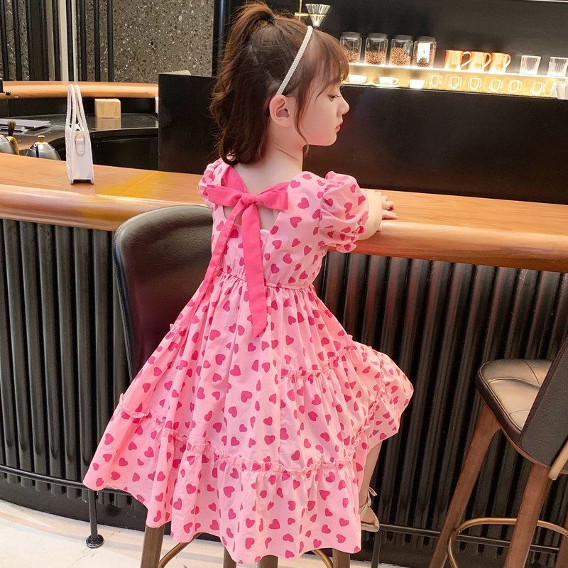 Girls tie-dye long princess beach dress with ink painting effect for summer