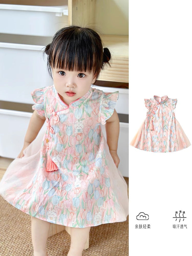 Girls New Chinese Cheongsam Princess Dress Summer Birthday Outfit