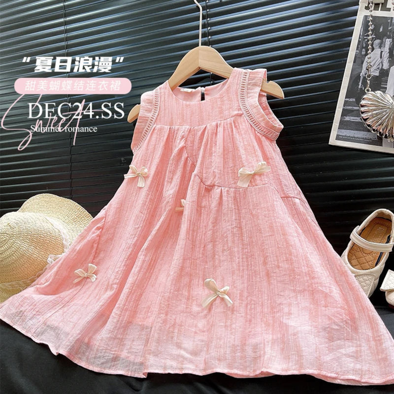Girls Korean Bow Sundress Princess Summer Vest Dress Outfit