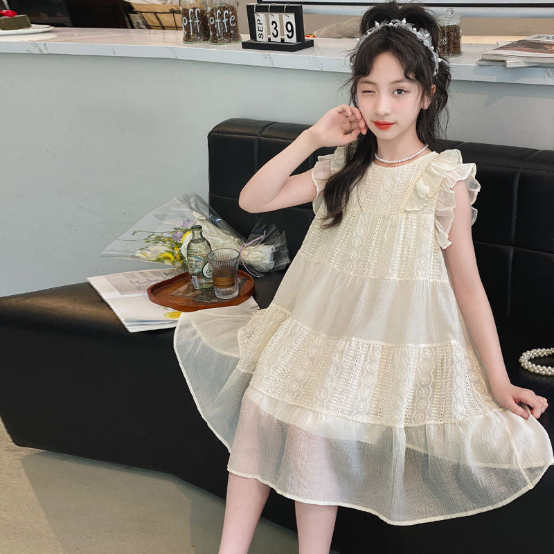 Girls Chiffon Suspender Princess Dress Summer Patchwork Outfit