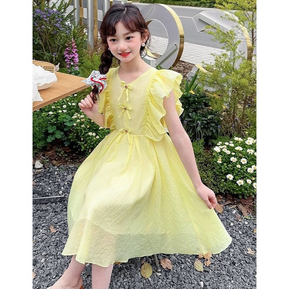 Girls Solid Color Vest Princess Beach Dress Summer Outfit