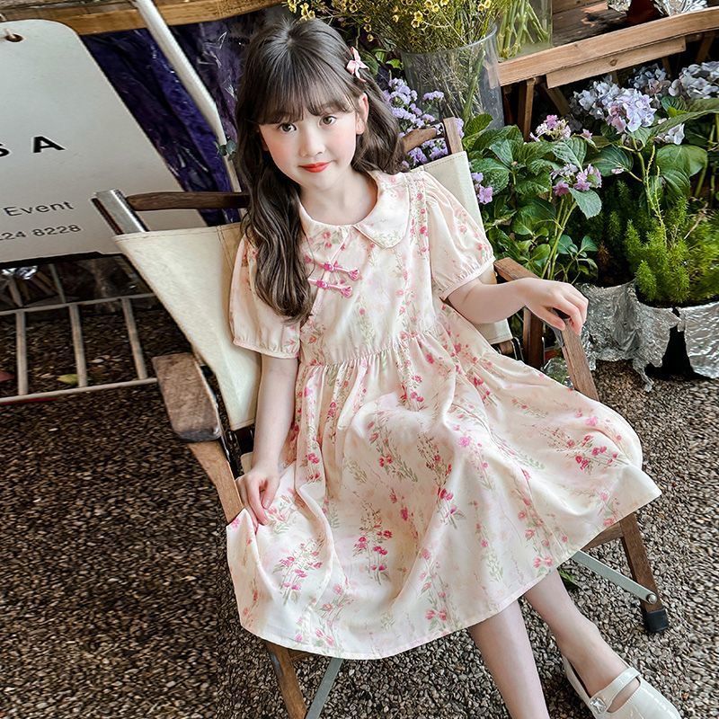 Girls Floral Princess Dress Round Neck Summer Outfit
