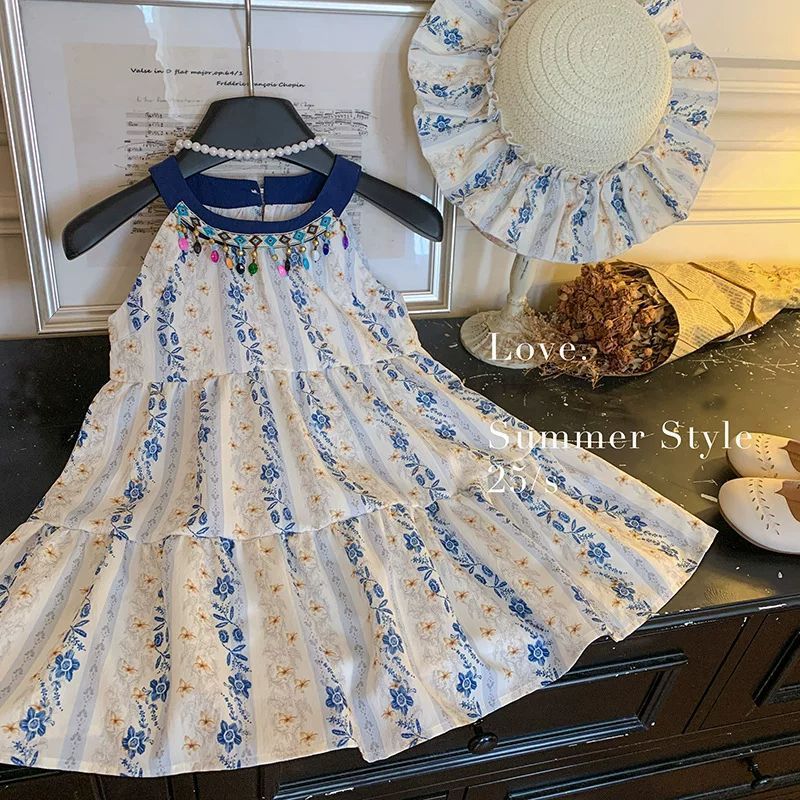 Girls Floral Halter Princess Dress Ethnic Style Summer Outfit