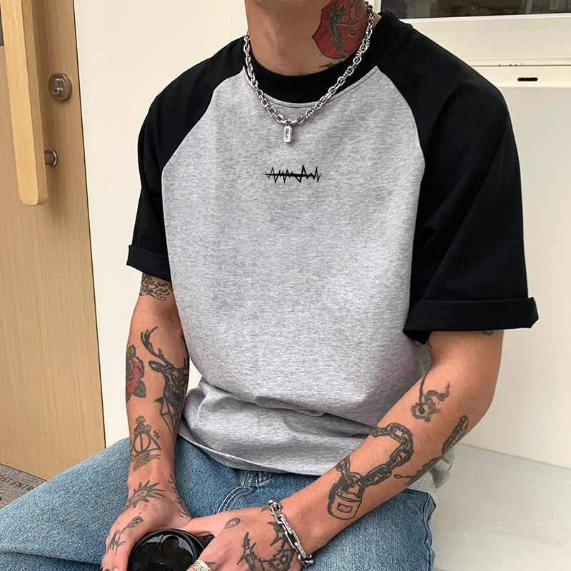 Men’s Heavyweight Cotton Raglan Print Loose Fit T-Shirt Summer
