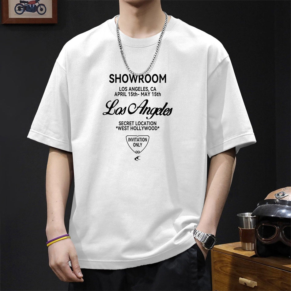 Men’s Heavy Cotton Loose Fit Hong Kong Style T-Shirt Summer Tee