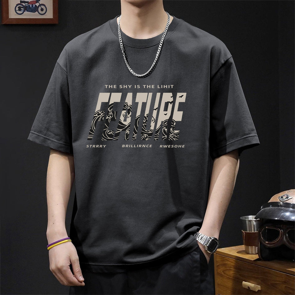 Men’s Heavy Cotton Loose Fit Casual Hong Kong Style T-Shirt