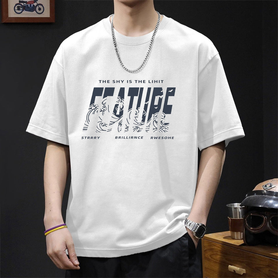 Men’s Heavy Cotton Loose Fit Casual Hong Kong Style T-Shirt