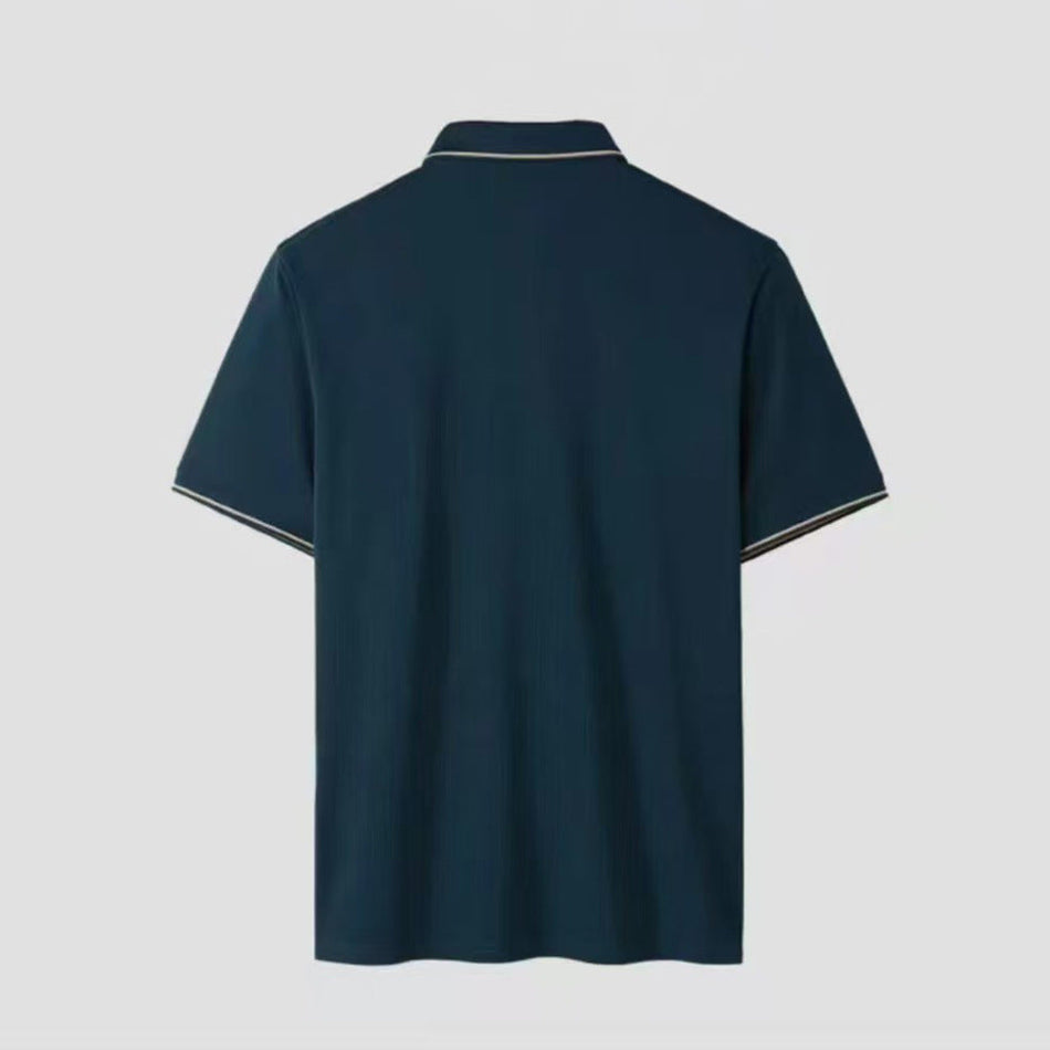 Men’s Silk Cotton Blend Lapel Polo Shirt Business Casual Summer