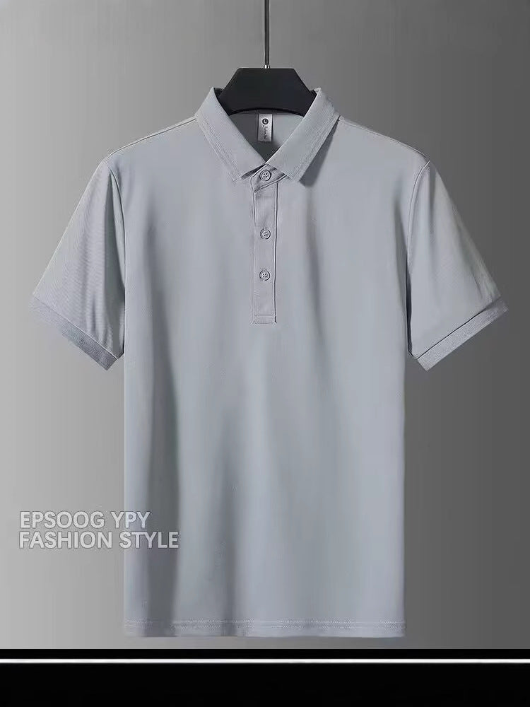 Men's Ice Silk Breathable Lapel Slim Fit Polo Shirt Solid Color