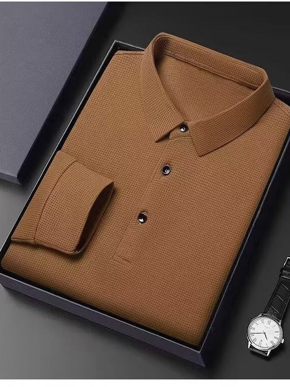 Men's Long Sleeve Rabbit Fur Polo Shirt Solid Color Lapel Top