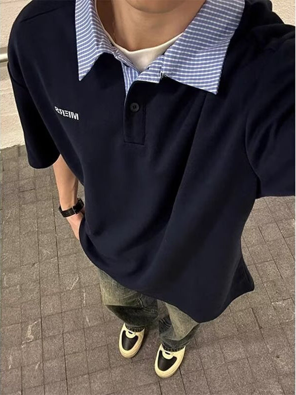 Men's Loose Fit Retro Lapel Polo Shirt Summer Casual Street Tee