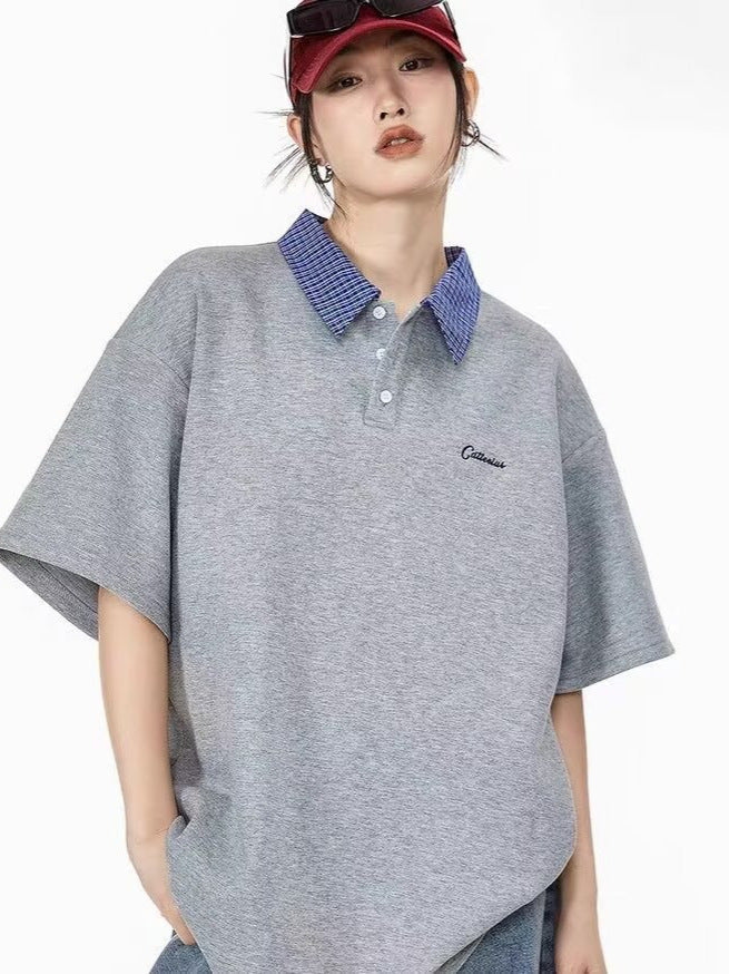 Men's Loose Fit Retro Lapel Polo Shirt Summer Casual Street Tee