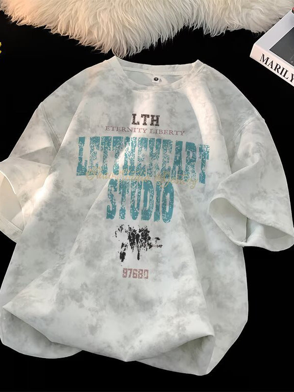 Men's Washed Tie Dye Oversized T-Shirt Summer Casual Loose Tee
