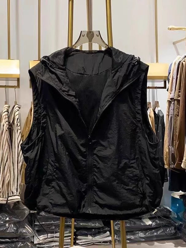 Unisex Plus Size Hooded Sleeveless Vest Lightweight Casual Jacket