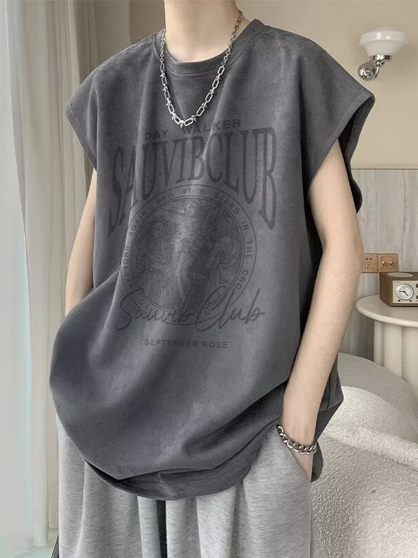 Men's Suede Sleeveless Basketball Vest Loose Fit Summer Top