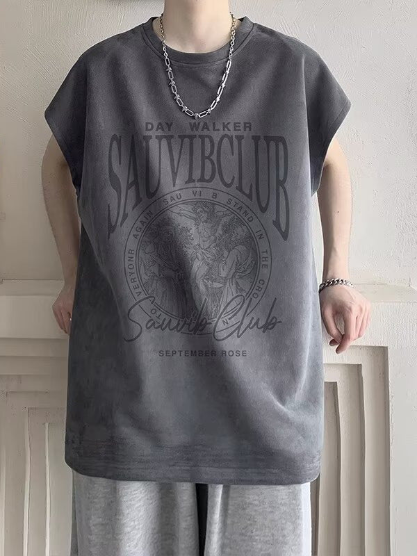 Men's Suede Sleeveless Basketball Vest Loose Fit Summer Top