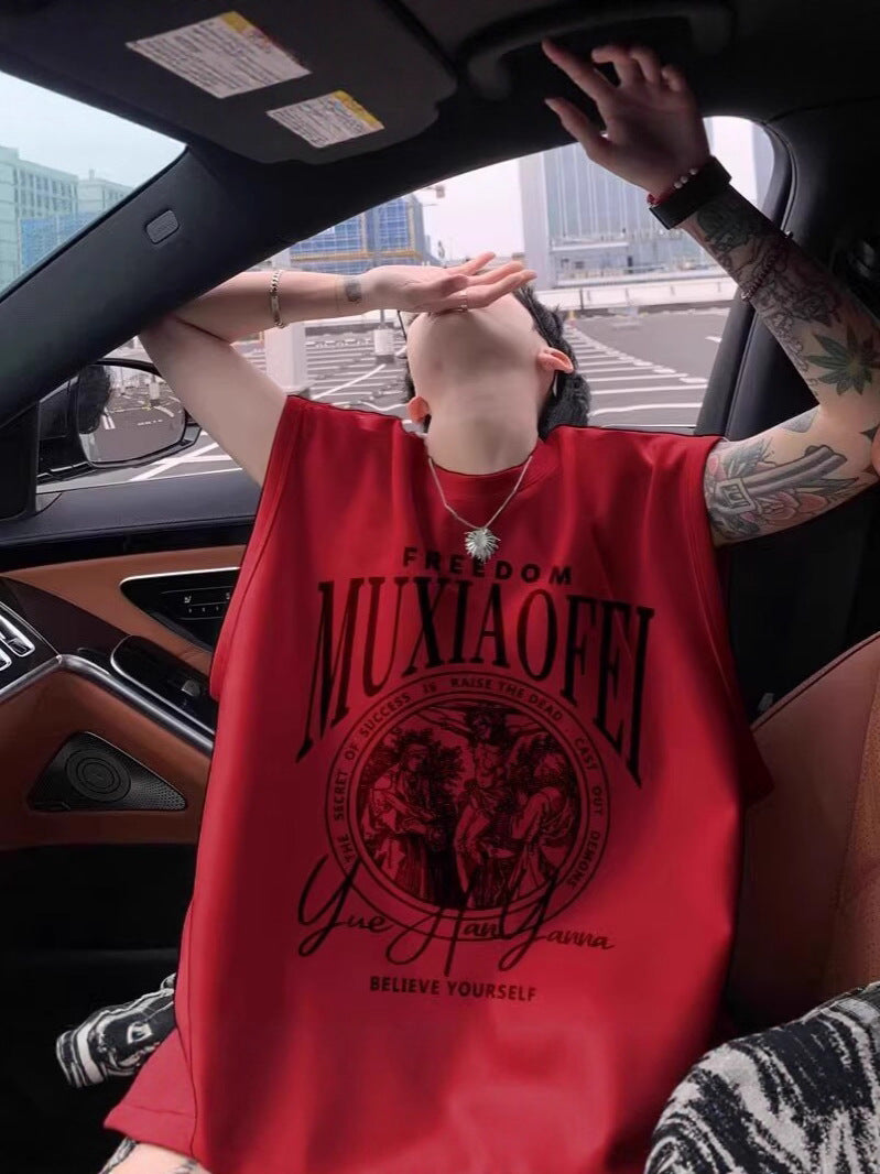Men's Suede Heavyweight Sleeveless Vest Summer Streetwear Top
