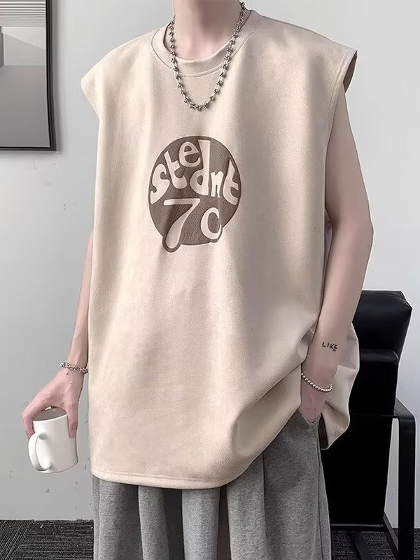 Men's Ice Silk Suede Sleeveless Vest Loose Fit Summer Tank