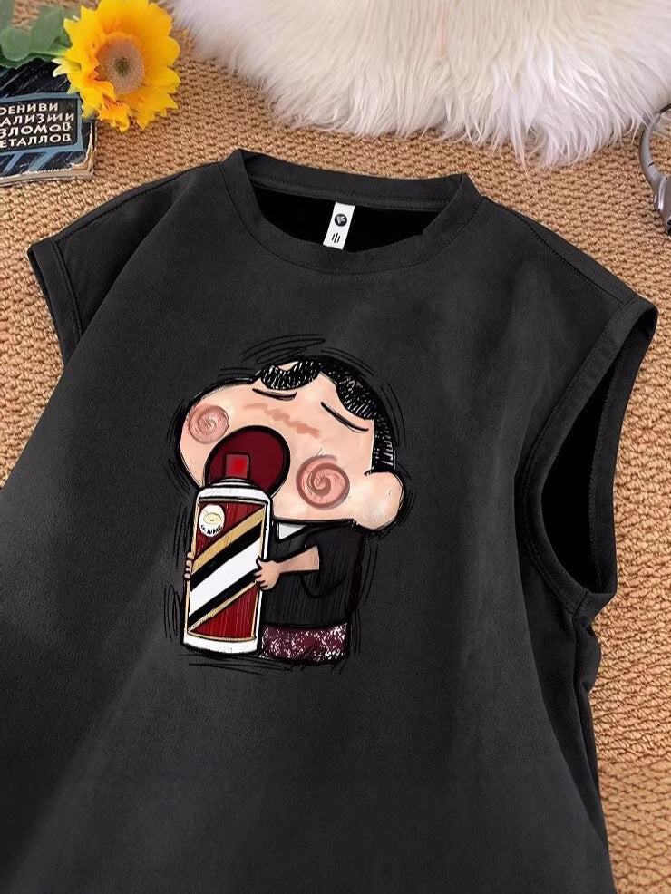 Men's Cartoon Print Sleeveless Vest Korean Style Summer Top