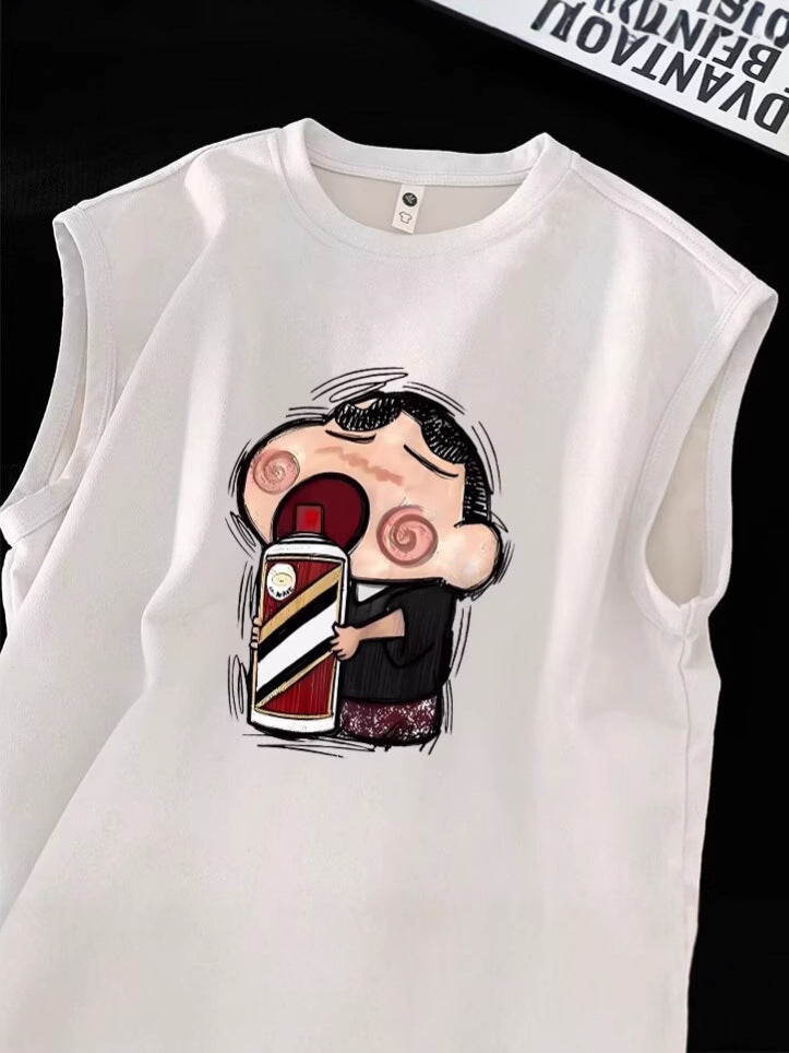 Men's Cartoon Print Sleeveless Vest Korean Style Summer Top