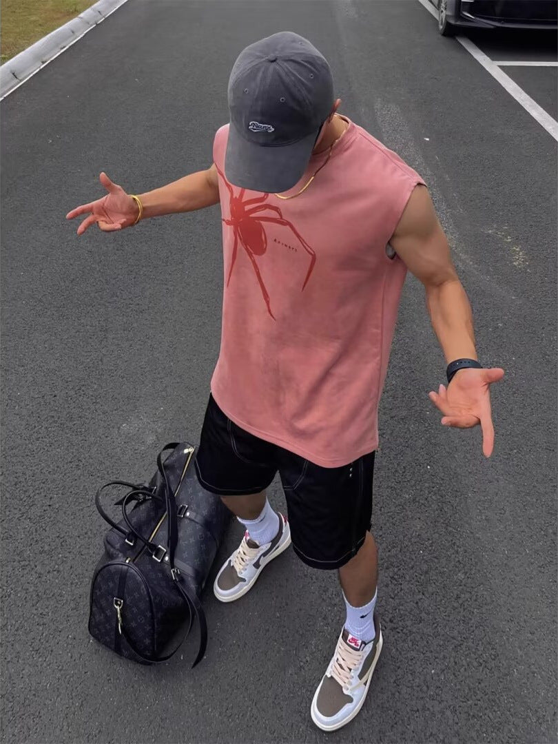 Men's Retro Suede Sleeveless Sports Vest Summer Top