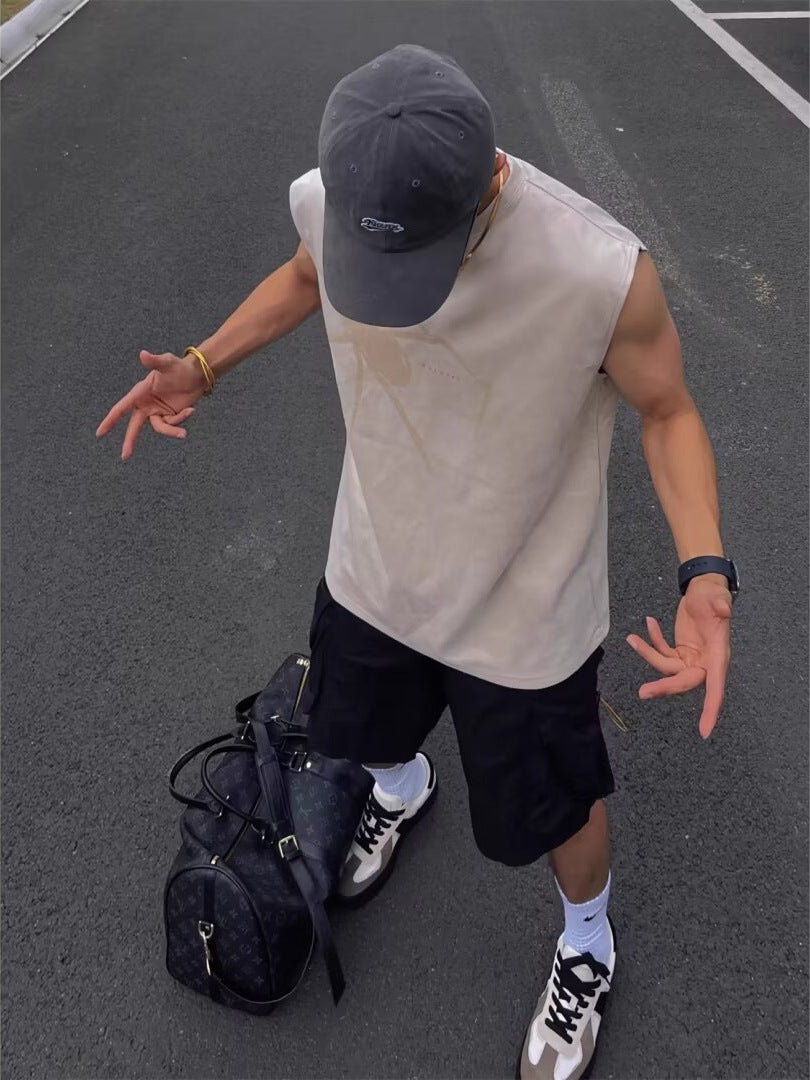 Men's Retro Suede Sleeveless Sports Vest Summer Top