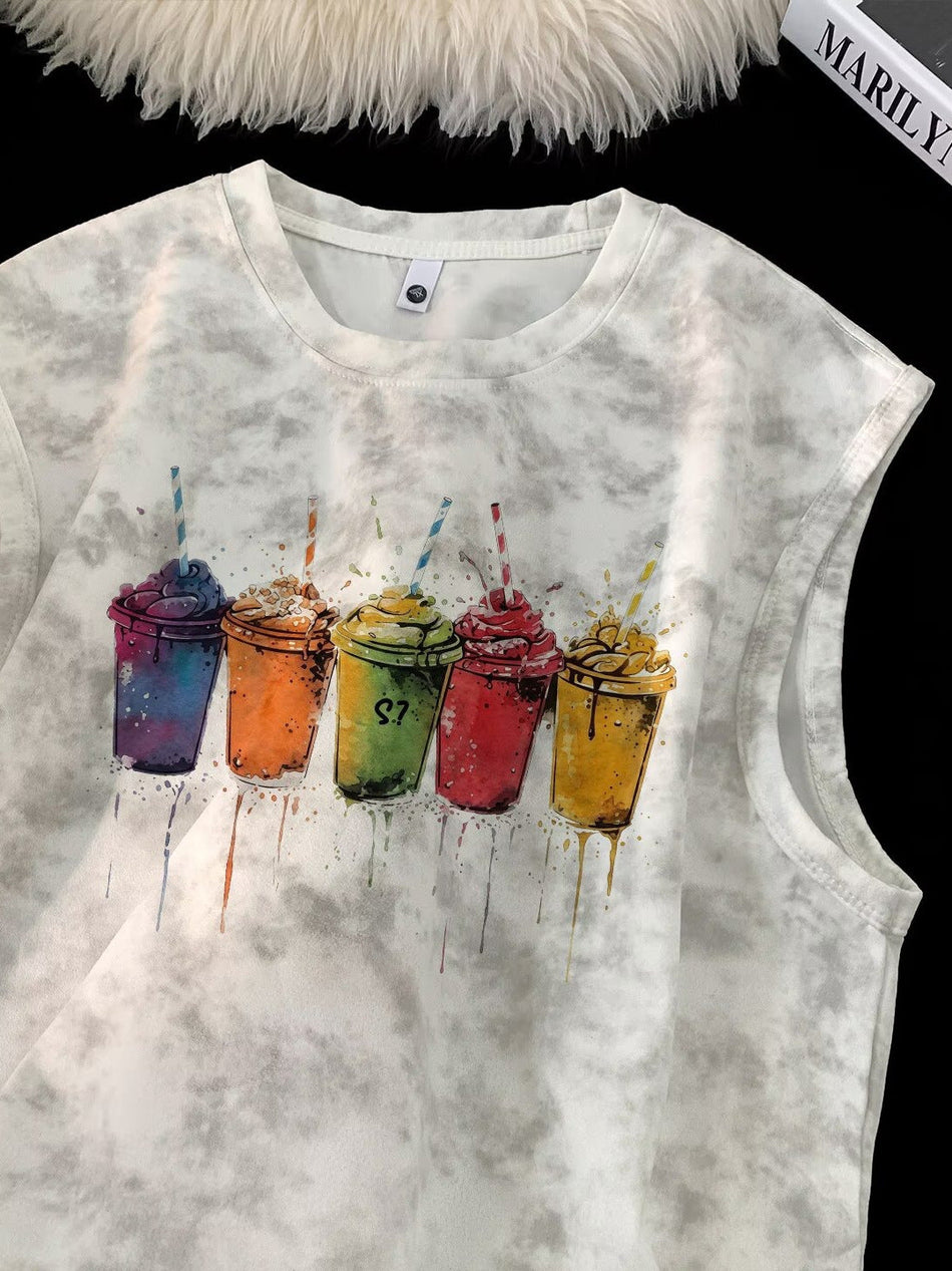 Men's Tie-Dye Hip-Hop Sleeveless Vest Loose Summer Tank