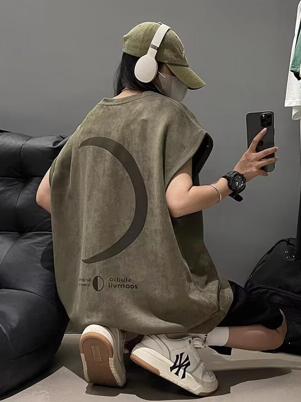 Men's Retro Suede Sleeveless Vest Loose Streetwear Tank