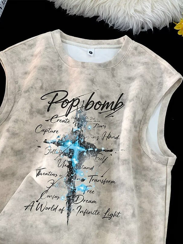 American Retro Tie-Dye Sleeveless Heavyweight Loose Summer Vest
