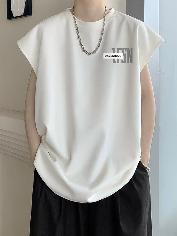 Men Suede Sleeveless Vest Loose Fit Washed Retro Summer Tank