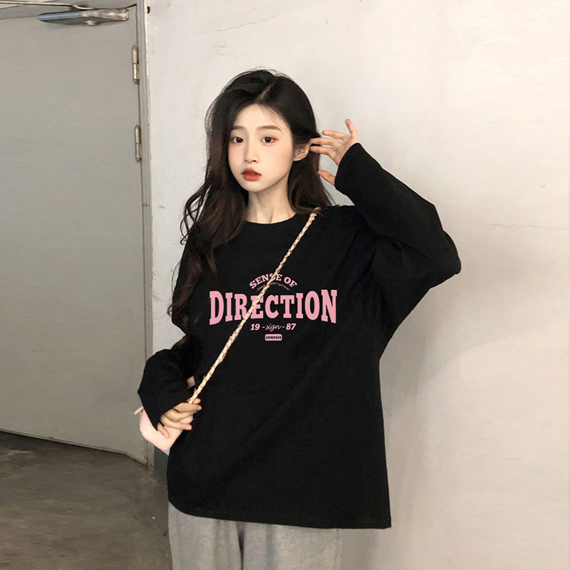 Women Loose Cotton Long Sleeve T Shirt Round Neck Casual Top