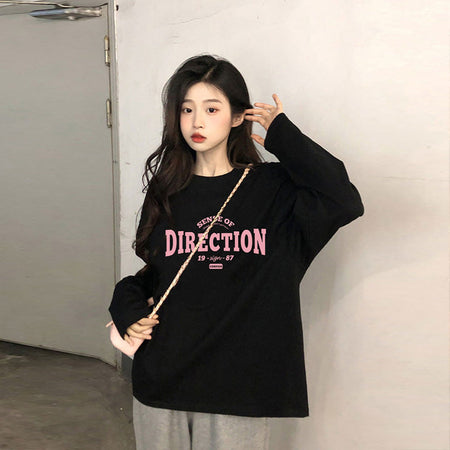 Women Loose Cotton Long Sleeve T Shirt Round Neck Casual Top