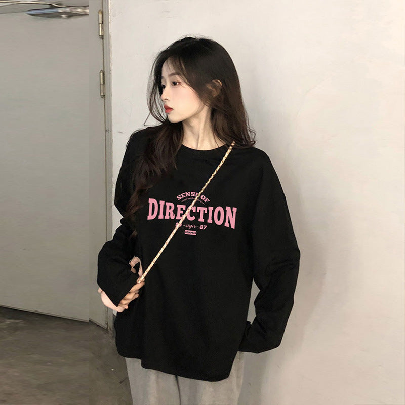 Women Loose Cotton Long Sleeve T Shirt Round Neck Casual Top