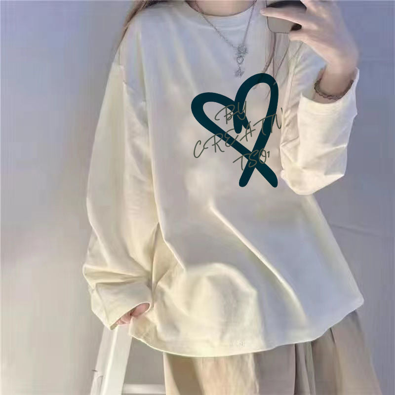 Women Loose Cotton Long Sleeve Round Neck Casual Crop T Shirt