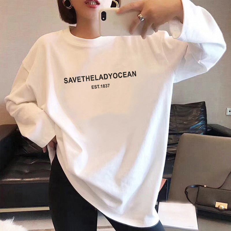 Women Cotton Long Sleeve Casual Round Neck T Shirt