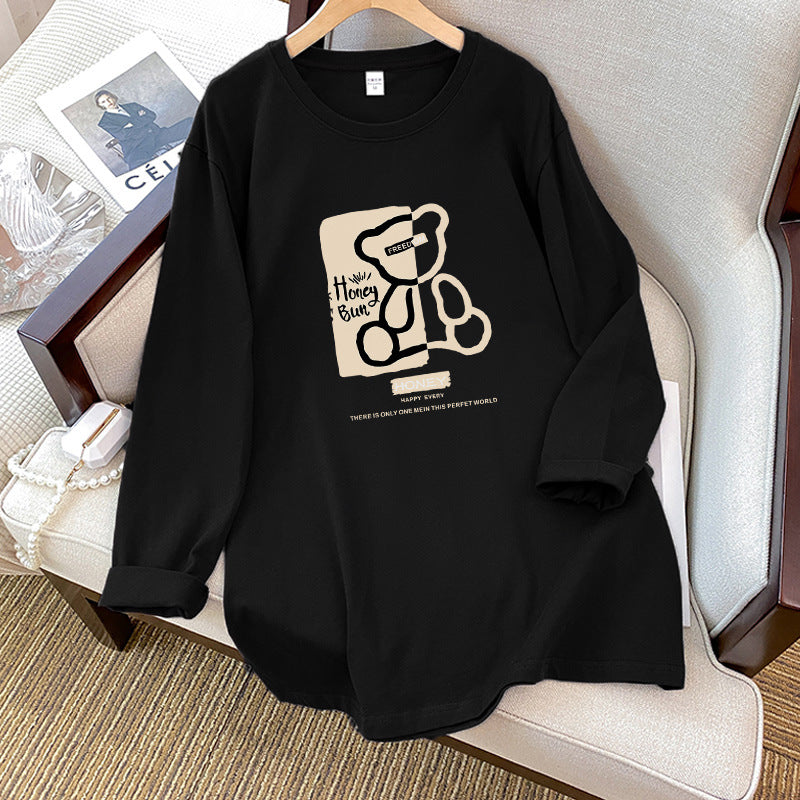 Women Loose Cotton Geometric Print Long Sleeve Casual Round Neck Top