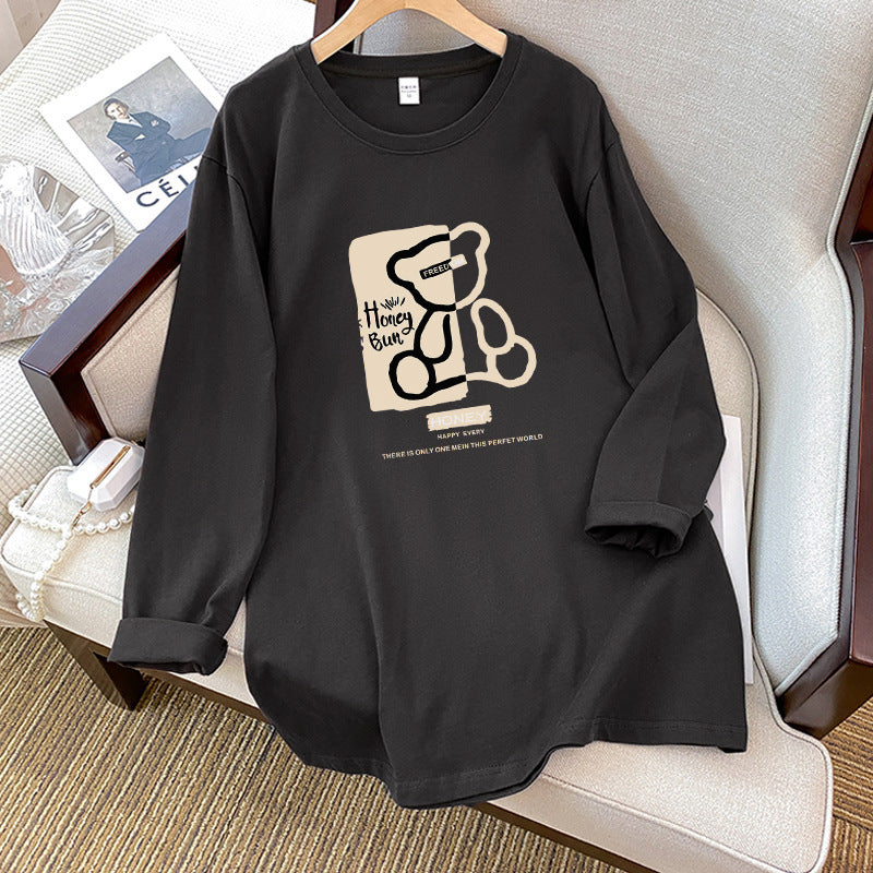 Women Loose Cotton Geometric Print Long Sleeve Casual Round Neck