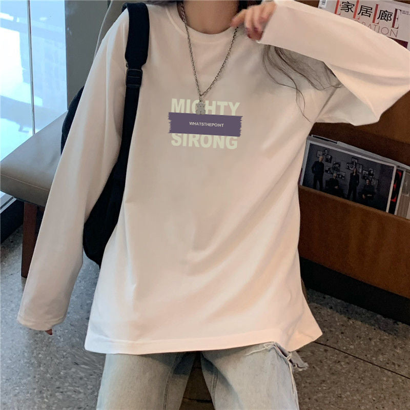 Women Plus Size Cotton Long Sleeve Loose Casual Round Neck Top