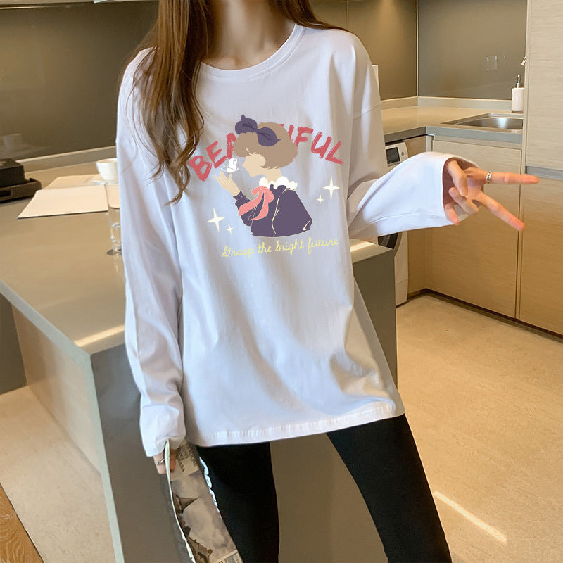 Women Cotton Loose Raglan Sleeve Long Sleeve Casual Round Neck Top
