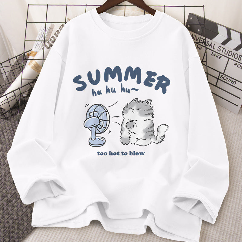Women Pure Cotton Long Sleeve Round Neck Casual Base Layer Top