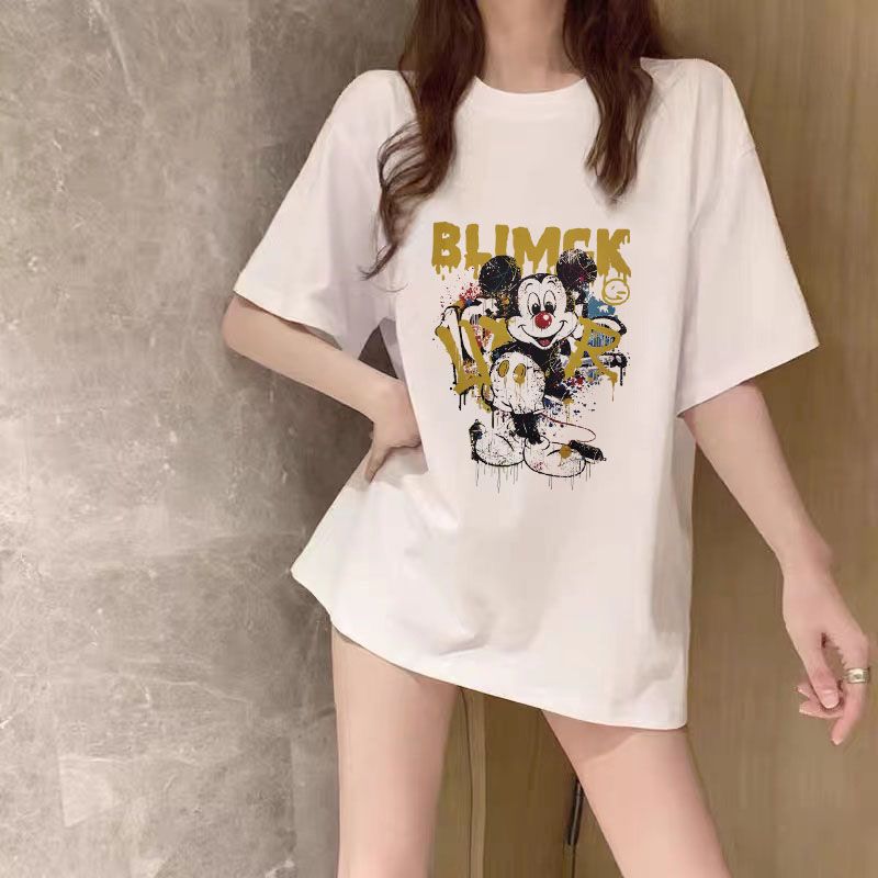 Women Pure Cotton Loose Round Neck Short Sleeve Casual Top