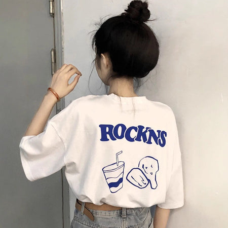 Women Pure Cotton Geometric Print Short Sleeve Loose Casual Top
