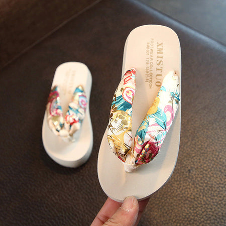 Beige Women’s Bohemian Satin Wedge Sandals Non-Slip Flip Flops