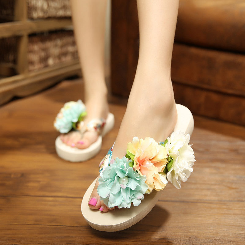 Women’s Floral Wedge Flip Flops Beach Sandal Slippers
