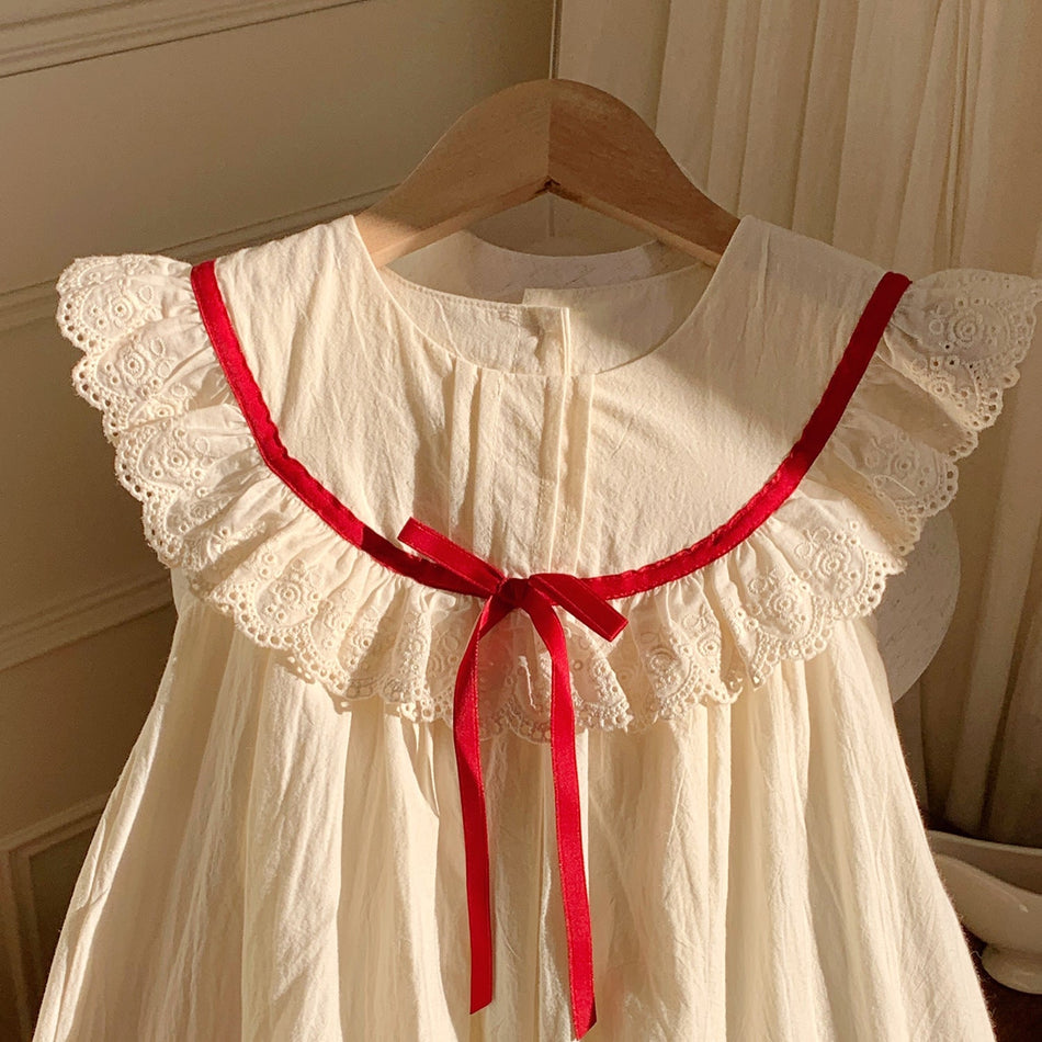 Girls Lace Ruffle Collar Cotton Princess Summer Dress