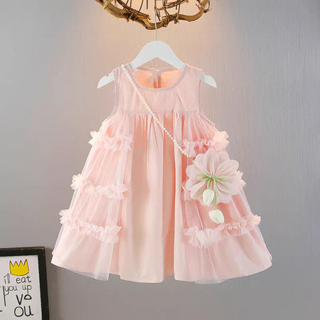 Sky Blue Girls Mesh Princess Dress Sleeveless Summer Party Outfit
